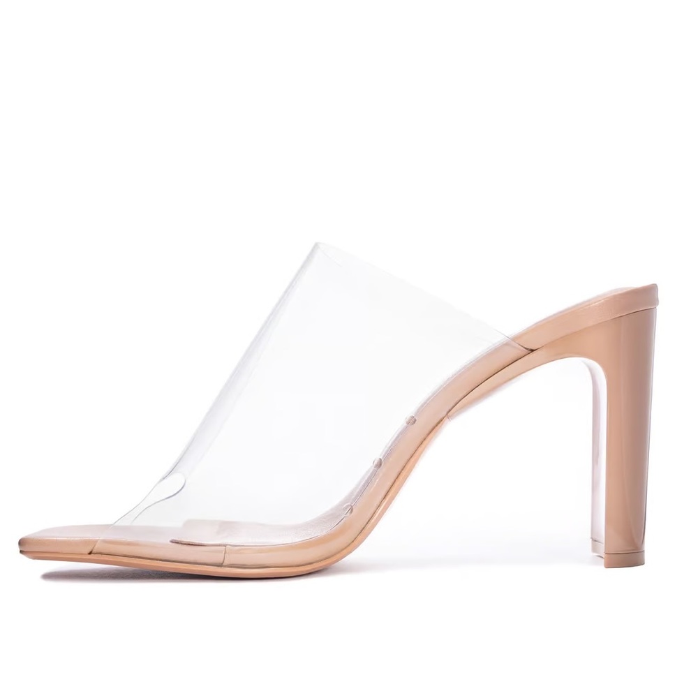 Chinese Laundry Women's Jazzz Heeled Sandal Slip On 9 Clear Heels Square Toe NEW